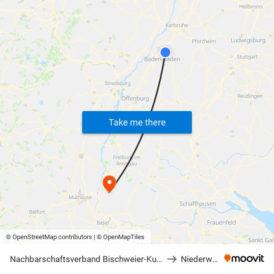 Nachbarschaftsverband Bischweier-Kuppenheim to Niederweiler map