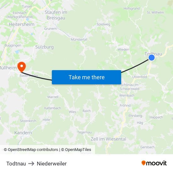 Todtnau to Niederweiler map