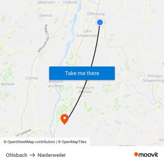 Ohlsbach to Niederweiler map