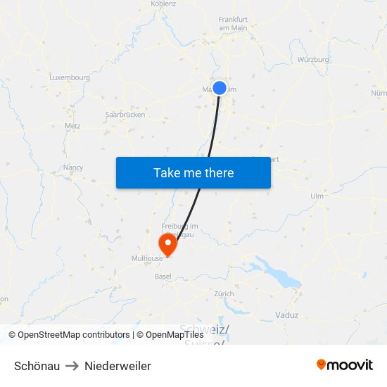 Schönau to Niederweiler map