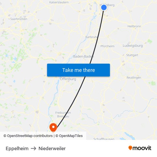 Eppelheim to Niederweiler map