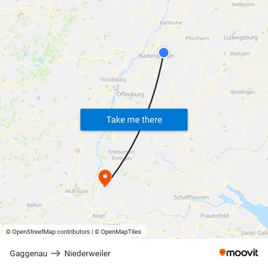 Gaggenau to Niederweiler map