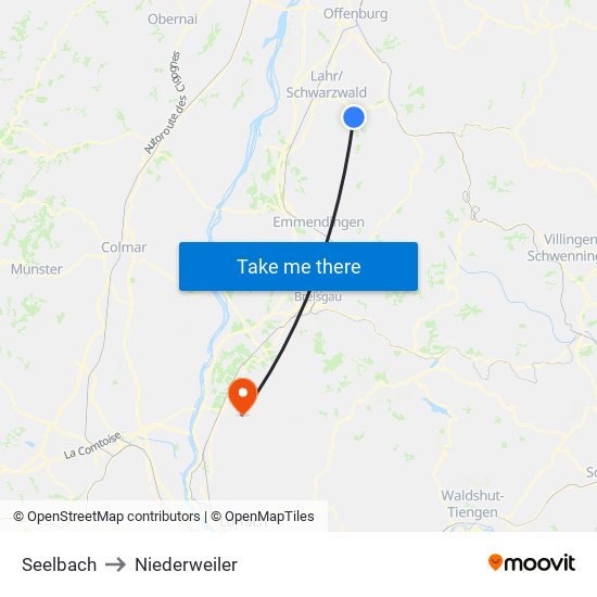 Seelbach to Niederweiler map