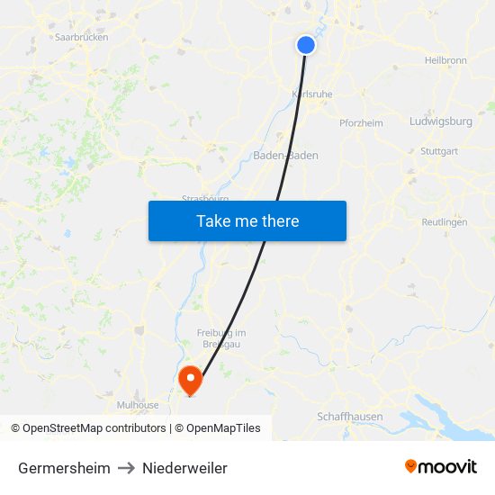 Germersheim to Niederweiler map