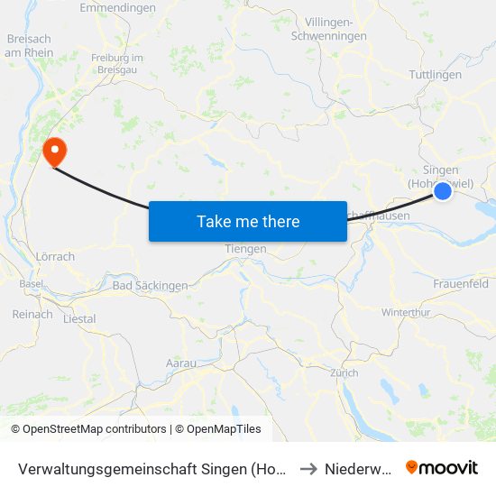 Verwaltungsgemeinschaft Singen (Hohentwiel) to Niederweiler map