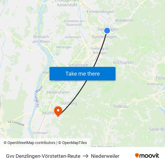 Gvv Denzlingen-Vörstetten-Reute to Niederweiler map