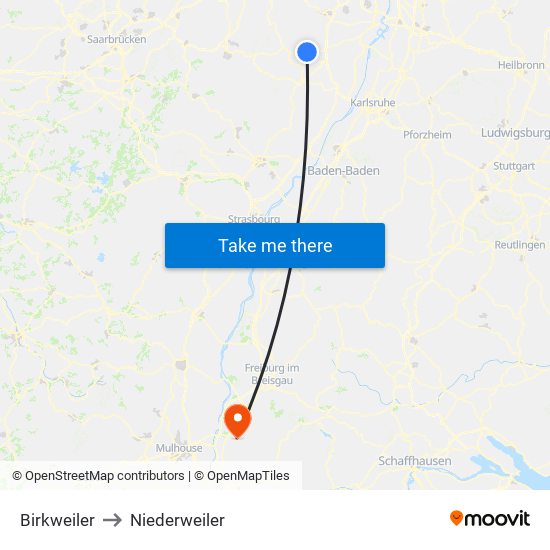 Birkweiler to Niederweiler map