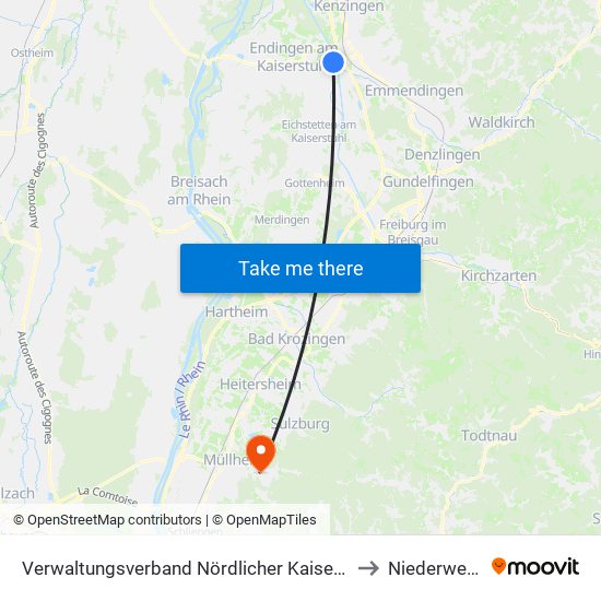 Verwaltungsverband Nördlicher Kaiserstuhl to Niederweiler map