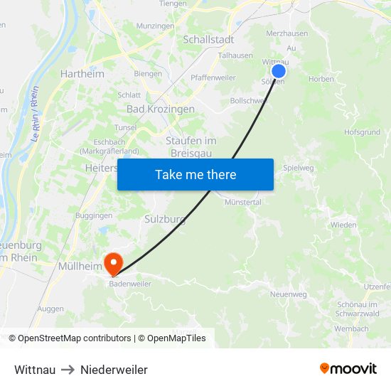 Wittnau to Niederweiler map