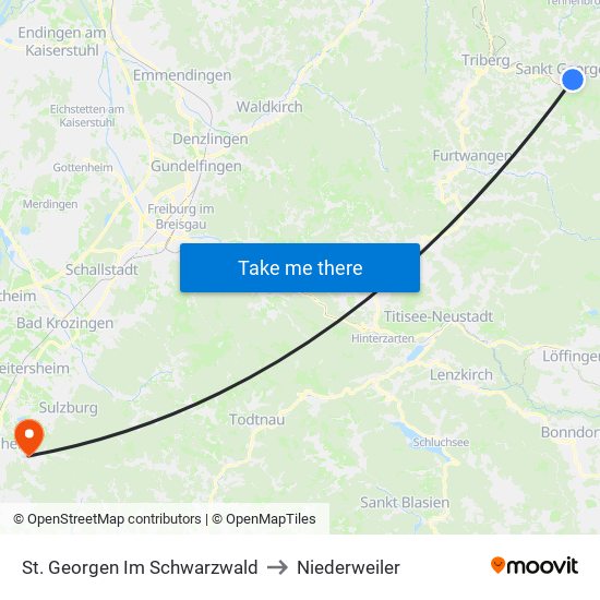 St. Georgen Im Schwarzwald to Niederweiler map