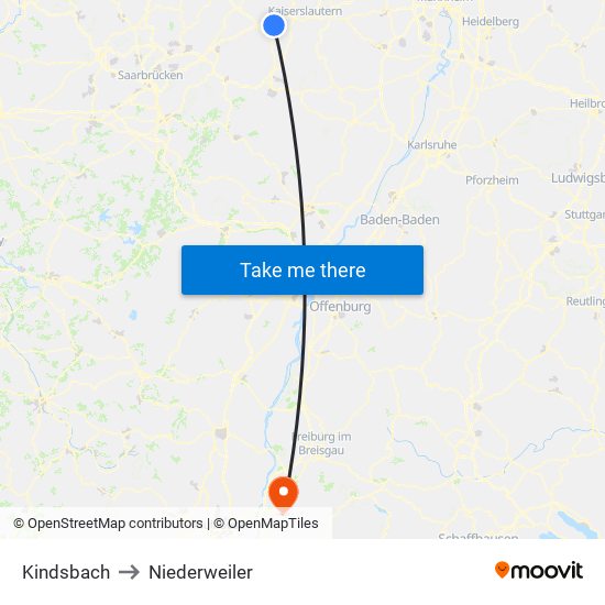 Kindsbach to Niederweiler map