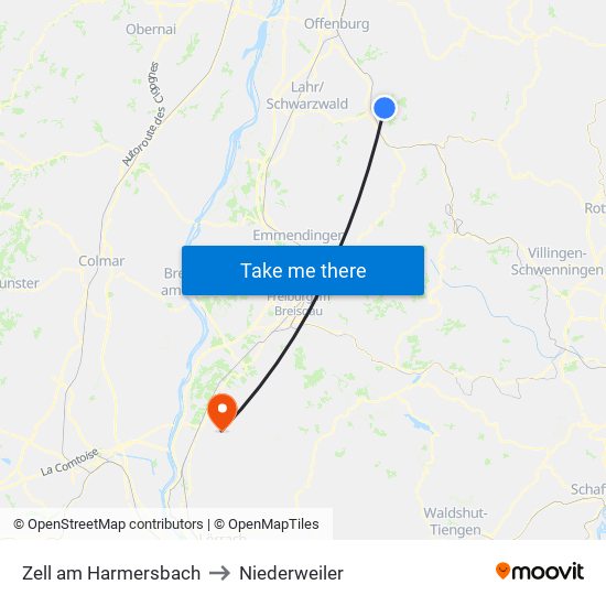 Zell am Harmersbach to Niederweiler map