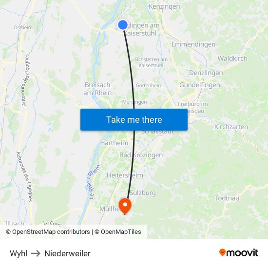 Wyhl to Niederweiler map