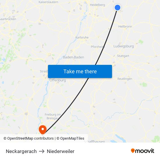 Neckargerach to Niederweiler map