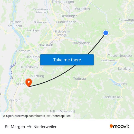 St. Märgen to Niederweiler map