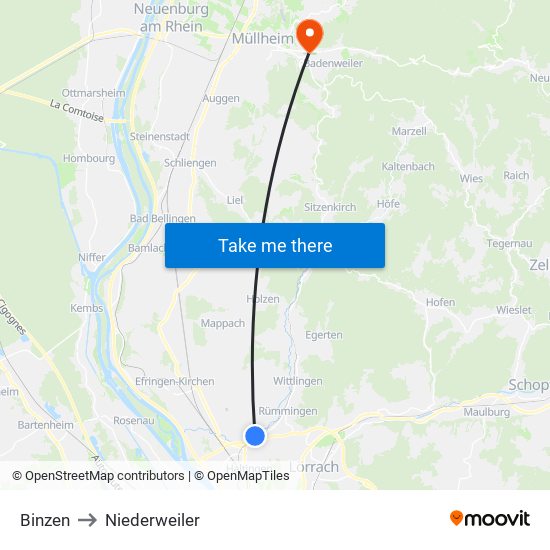 Binzen to Niederweiler map