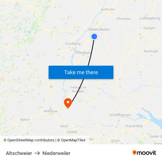 Altschweier to Niederweiler map