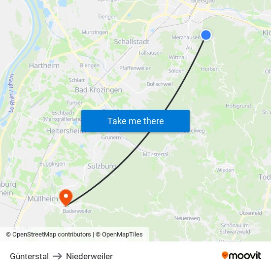 Günterstal to Niederweiler map