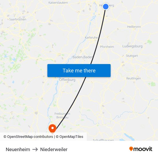 Neuenheim to Niederweiler map