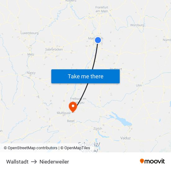 Wallstadt to Niederweiler map