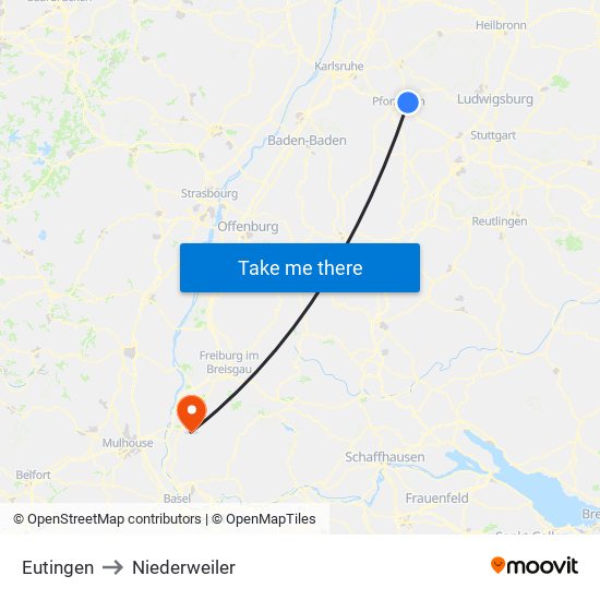 Eutingen to Niederweiler map