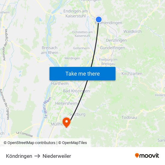 Köndringen to Niederweiler map