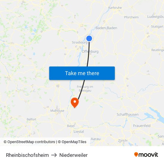 Rheinbischofsheim to Niederweiler map