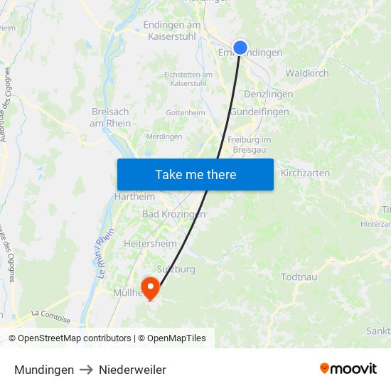 Mundingen to Niederweiler map