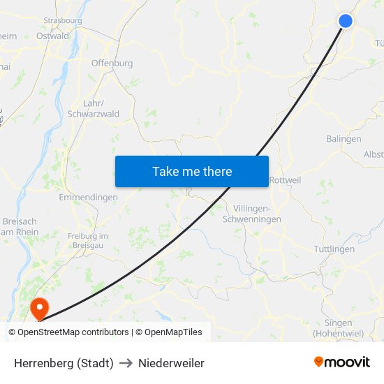 Herrenberg (Stadt) to Niederweiler map