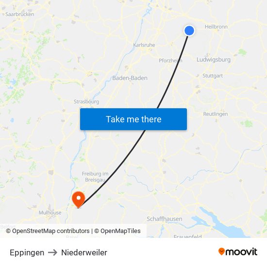 Eppingen to Niederweiler map