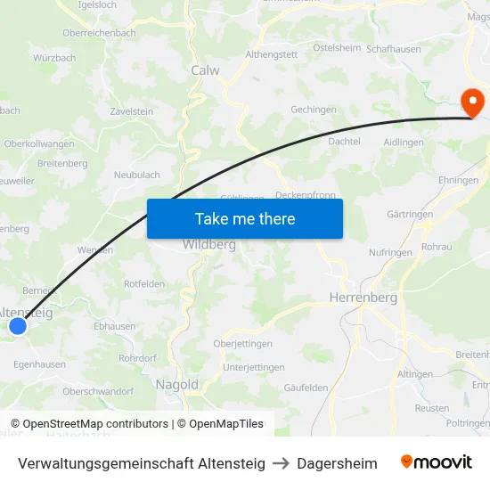 Verwaltungsgemeinschaft Altensteig to Dagersheim map