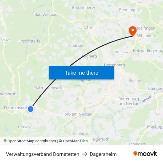Verwaltungsverband Dornstetten to Dagersheim map