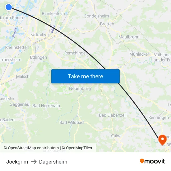 Jockgrim to Dagersheim map
