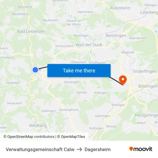Verwaltungsgemeinschaft Calw to Dagersheim map