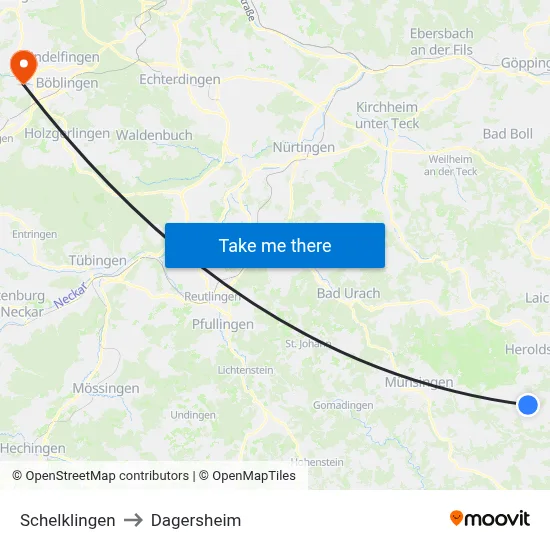 Schelklingen to Dagersheim map