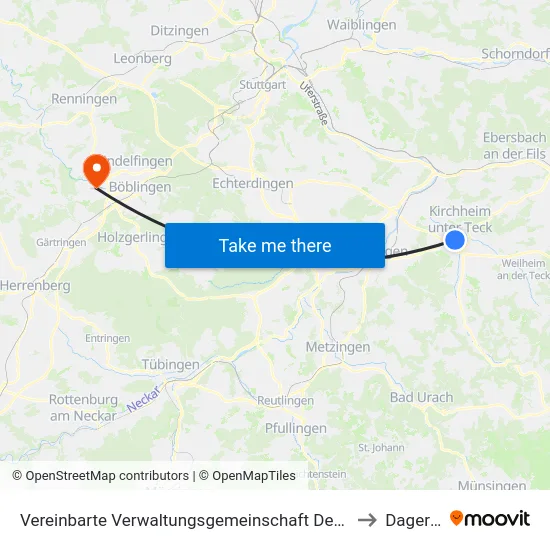 Vereinbarte Verwaltungsgemeinschaft Der Stadt Kirchheim Unter Teck to Dagersheim map