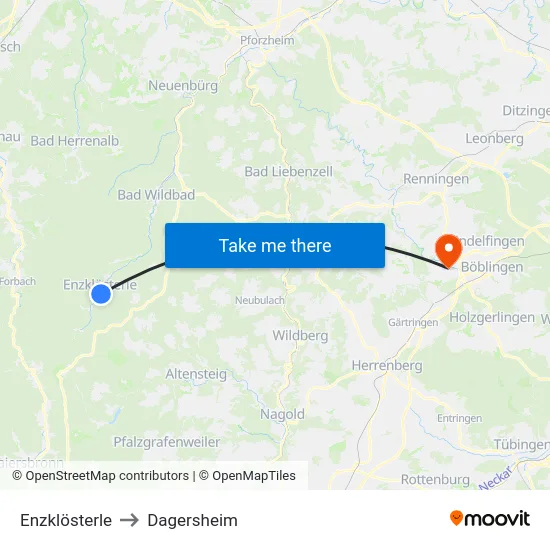 Enzklösterle to Dagersheim map