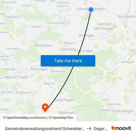 Gemeindeverwaltungsverband Schwieberdingen-Hemmingen to Dagersheim map