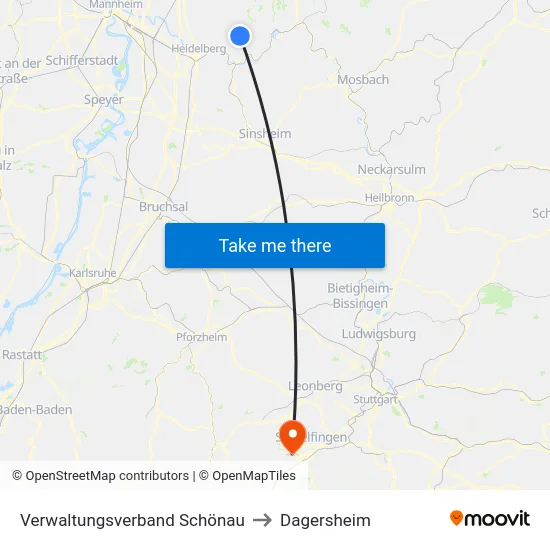 Verwaltungsverband Schönau to Dagersheim map