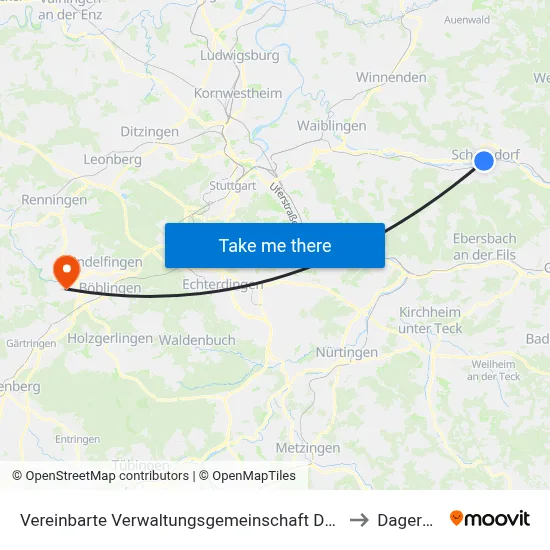 Vereinbarte Verwaltungsgemeinschaft Der Stadt Schorndorf to Dagersheim map