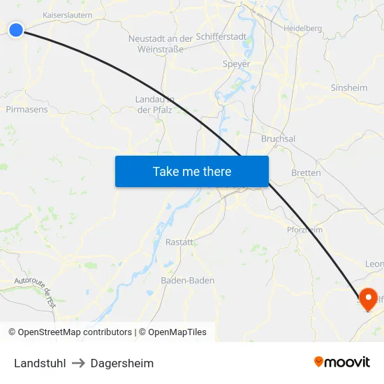 Landstuhl to Dagersheim map