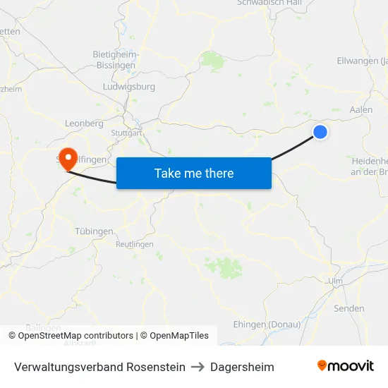 Verwaltungsverband Rosenstein to Dagersheim map