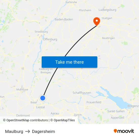 Maulburg to Dagersheim map