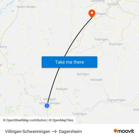 Villingen-Schwenningen to Dagersheim map