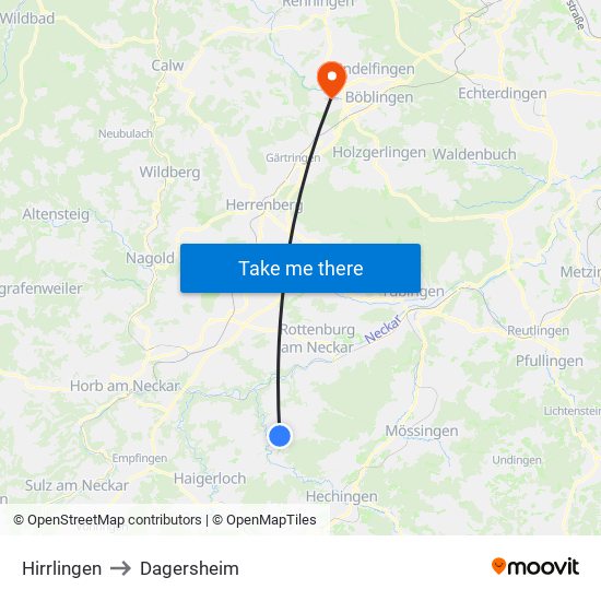 Hirrlingen to Dagersheim map