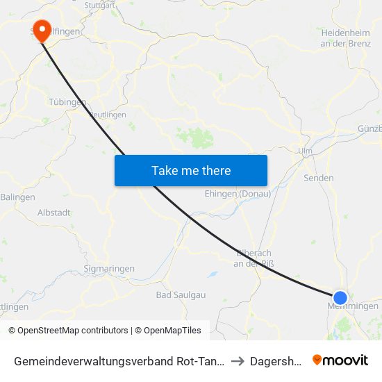 Gemeindeverwaltungsverband Rot-Tannheim to Dagersheim map