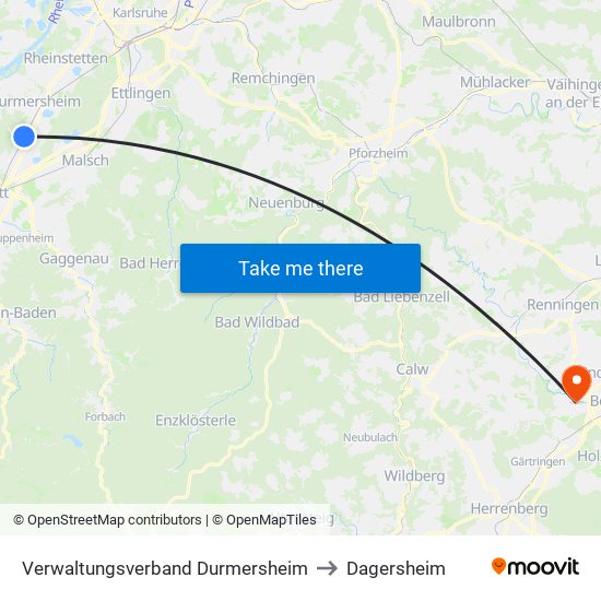 Verwaltungsverband Durmersheim to Dagersheim map