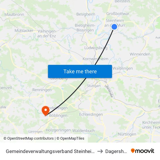 Gemeindeverwaltungsverband Steinheim-Murr to Dagersheim map