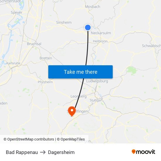 Bad Rappenau to Dagersheim map