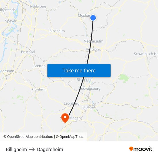 Billigheim to Dagersheim map